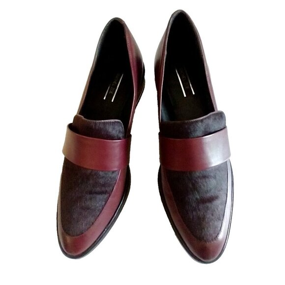RACHEL ZOE Women's Loafers Leather & Calf Hair Wine Shoes Mirror Accents - 8.5 M - Picture 4 of 8
